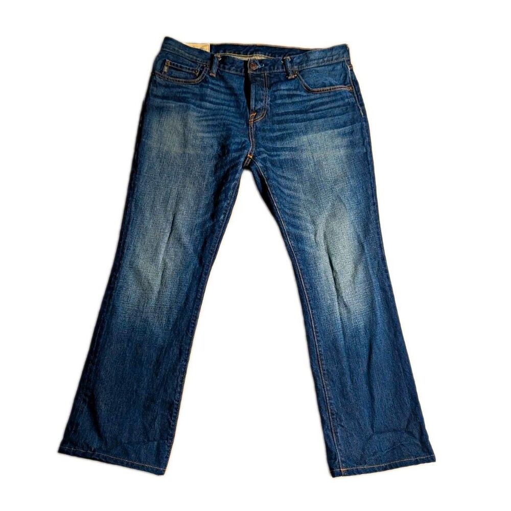 Abercrombie & Fitch Mens Bootcut Jeans Blue Medium Dark Wash Regular Fit 36x32